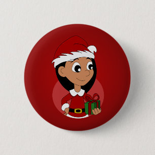 Macaron Rond 5 Cm Bande dessinée de fille de Noël