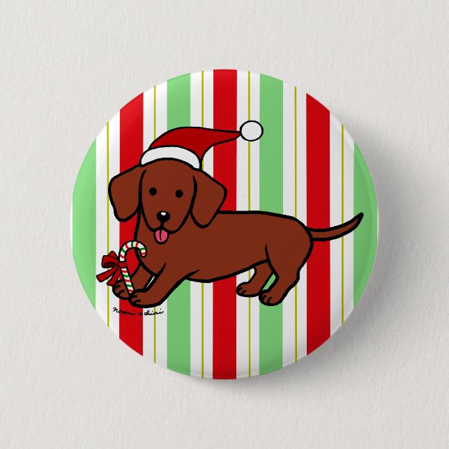 Macaron Rond 5 Cm Bande dessinée de Noël de teckel (Devant)