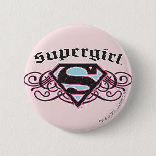 Macaron Rond 5 Cm Bandes à épingles supergirl noir et rose