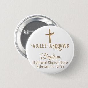 Macaron Rond 5 Cm Baptême personnalisé Gold Palm Cross