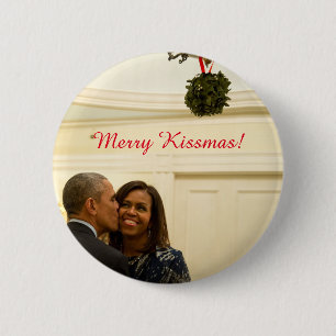 Macaron Rond 5 Cm Barack et Michelle Merry Kissmas - Bouton