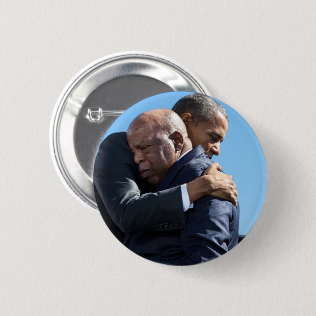 Macaron Rond 5 Cm Barack Obama et John Lewis Hugging (Devant & derrière)