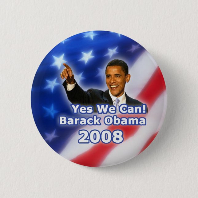 Macaron Rond 5 Cm Barack Obama Oui On Peut Bouton (Devant)