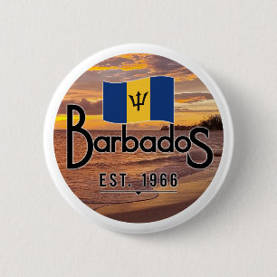 Macaron Rond 5 Cm "Barbados Est. Coucher de soleil de 1966 avec drap
