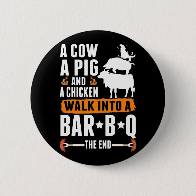 Macaron Rond 5 Cm Barbecue Sarcastique Humour Viande Louvain Grillat (Devant)
