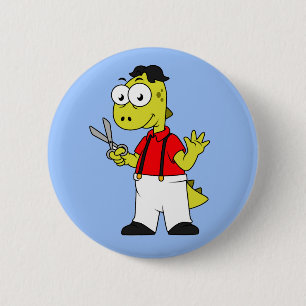 Macaron Rond 5 Cm Barbier À Rex Tyrannosaurus Avec Ciseaux.