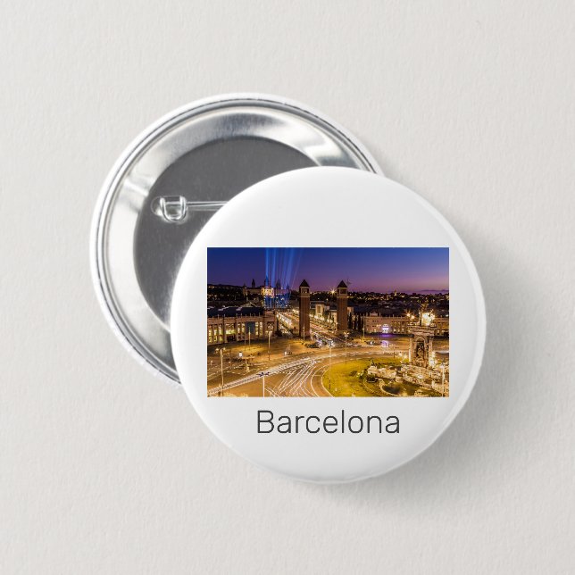 Macaron Rond 5 Cm Barcelona Plaza de Espana Catalogne Espagne Couche (Devant & derrière)