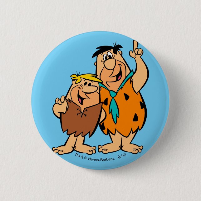 Macaron Rond 5 Cm Barney Rubble et Fred Flintstone (Devant)
