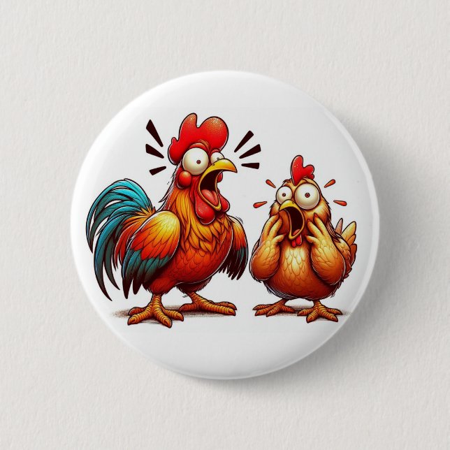 Macaron Rond 5 Cm "Barnyard Sparring Chickens" Match Button (Devant)