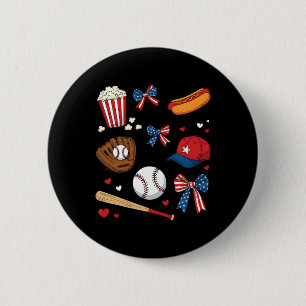 Macaron Rond 5 Cm Base de baseball 4 juillet Coquette Bow féminin