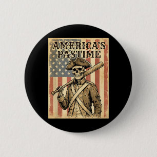 Macaron Rond 5 Cm Baseball Americas Passe-temps Patriotique Squelett