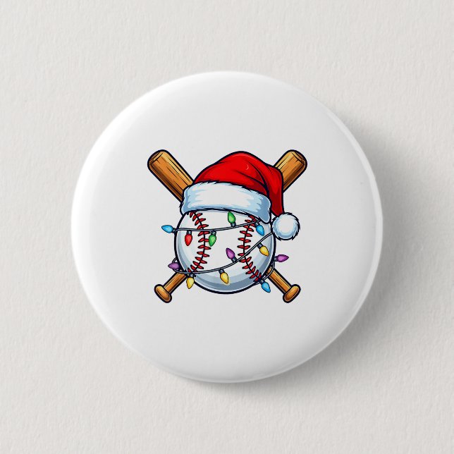 Macaron Rond 5 Cm Baseball Christmas Lights Santa Christmas Baseball (Devant)