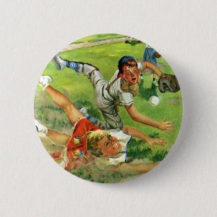 Macaron Rond 5 Cm Baseball de sport vintage, équipes d'enfants jouan