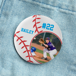 Macaron Rond 5 Cm Baseball Épinglette Nom Numéro de Maillot Photo Bl