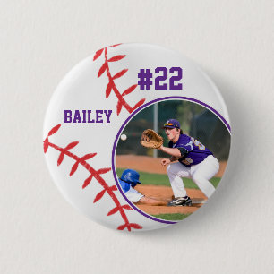 Macaron Rond 5 Cm Baseball Épinglette Numéro de Maillot Violet Photo