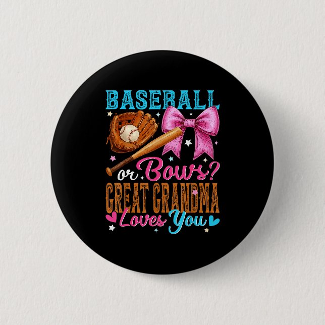 Macaron Rond 5 Cm Baseball Or Bows Great Grandma Loves You Gender Re (Devant)
