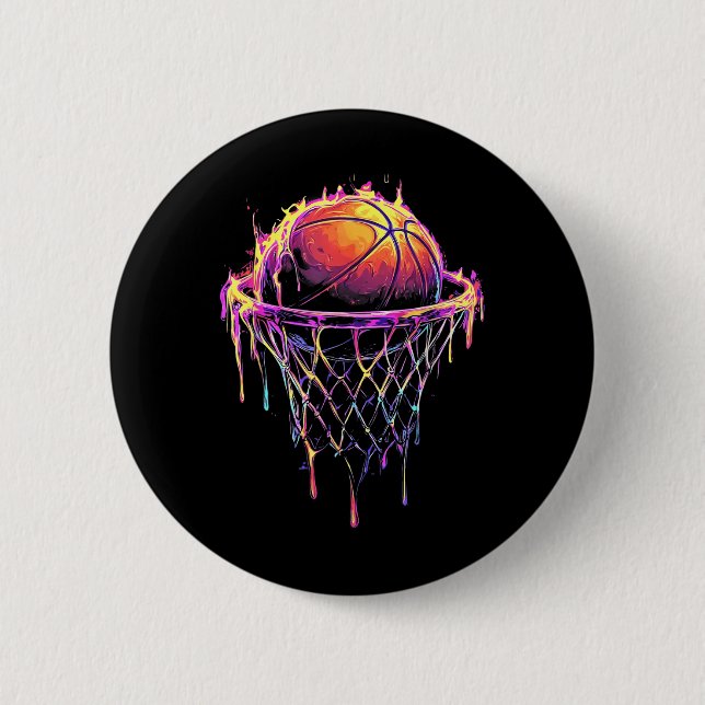 Macaron Rond 5 Cm Basket-ball coloré goutte couleur Splash Hoop Net (Devant)