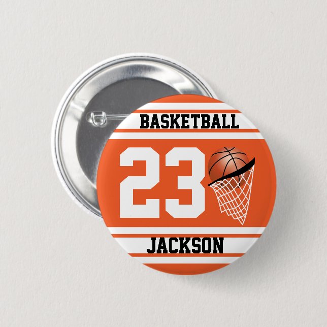 Macaron Rond 5 Cm Basket-ball personnalisé orange et blanc (Devant & derrière)