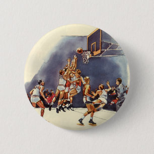 Macaron Rond 5 Cm Basket-ball sportif vintage, joueurs dans un jeu