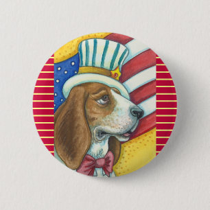 MACARON ROND 5 CM BASSET HOTEL ONCLE SAM, BOUTON DE CHIEN PATRIOTIQU