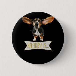 Macaron Rond 5 Cm Basset Hound Amoureux des chiens Vintage Cottage B