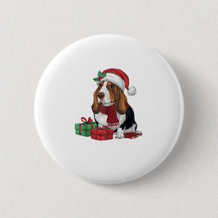 Macaron Rond 5 Cm Basset Hound Chien Fêtes de Noël Père Noël D