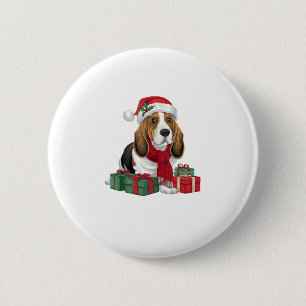 Macaron Rond 5 Cm Basset Hound Chien vêtements de Noël Santa Hat Chi