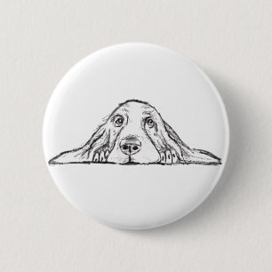 Macaron Rond 5 Cm basset hound noir blanc yeux de chiot simple