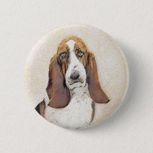 Macaron Rond 5 Cm Basset Hound Painting - Cute Original Dog Art