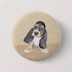 Macaron Rond 5 Cm Basset Hound Peinture Chiot - Art Chien original