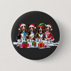 Macaron Rond 5 Cm Basset hound Santa chapeau bois elfe lumière de No