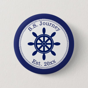 Macaron Rond 5 Cm Bateau à roue du capitaine nautique Ajouter le nom