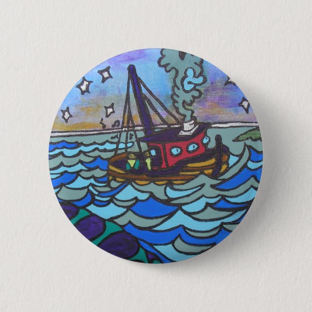 Macaron Rond 5 Cm Bateau de pêche (Devant)