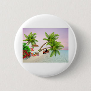 Macaron Rond 5 Cm Bateau de pique-nique de plage Bush Palm Trees Cha