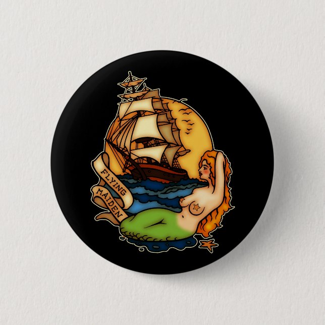 Macaron Rond 5 Cm Bateau de sirène et de pirate (Devant)
