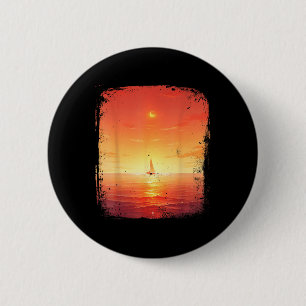 Macaron Rond 5 Cm Bateau de voile du coucher de soleil océanique Pla