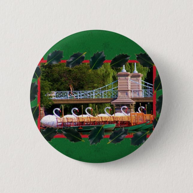 Macaron Rond 5 Cm Bateaux Boston Swan - Joyeuses vacances (Devant)