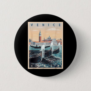 Macaron Rond 5 Cm Bateaux Gondoles Rétro Avec La Skyline De Venise I