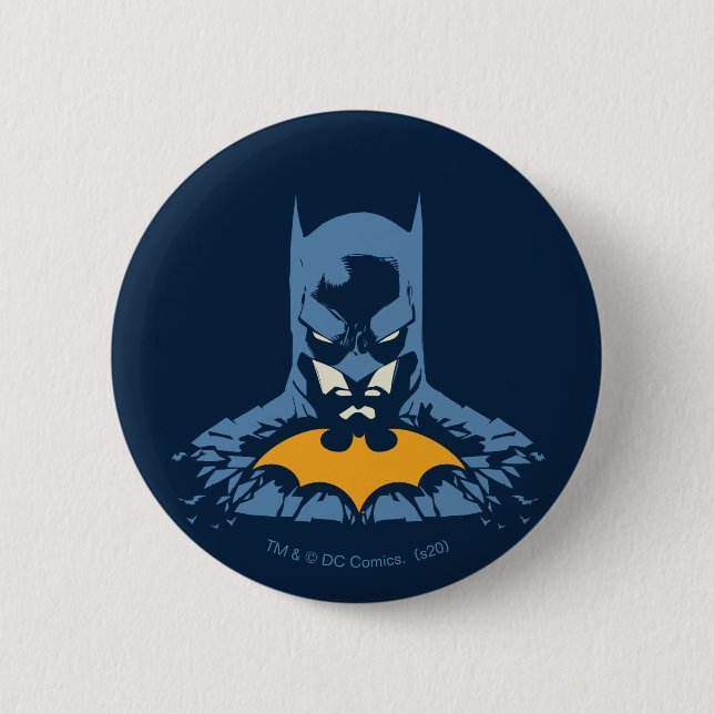Macaron Rond 5 Cm Batman Bust brisé Avec Logo Or (Devant)