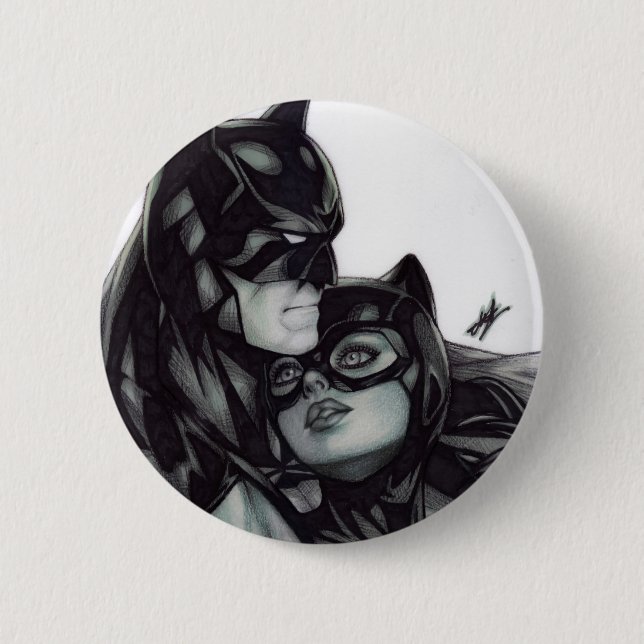 Macaron Rond 5 Cm Batman & Catwoman ~ Bruce Wayne & Selina Kyle (Devant)