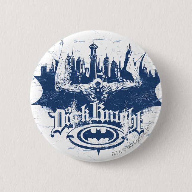 Macaron Rond 5 Cm Batman Dark Knight | Logo bleu Cityscape (Devant)
