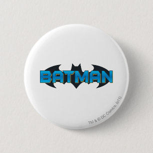 Macaron Rond 5 Cm Batman   Logo de nom bleu