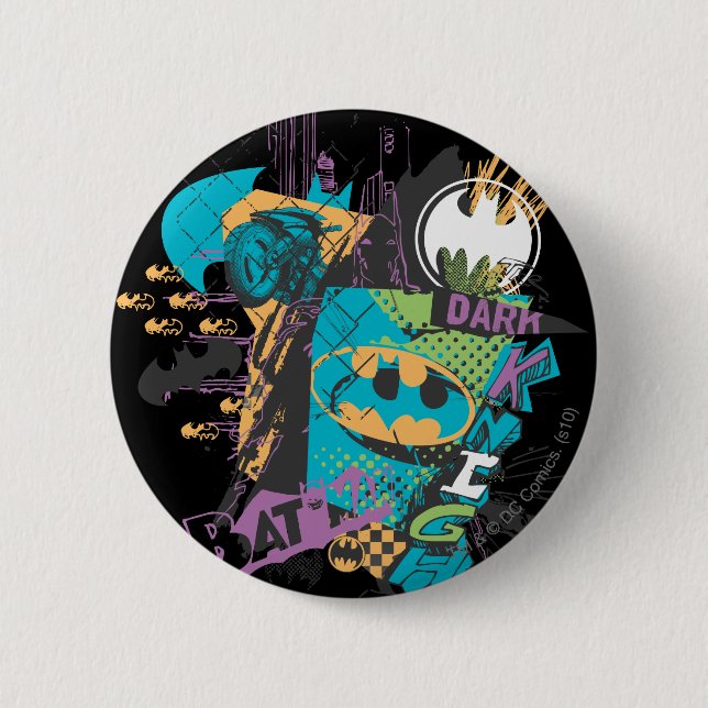 Macaron Rond 5 Cm Batman Neon The Dark Knight Collage (Devant)