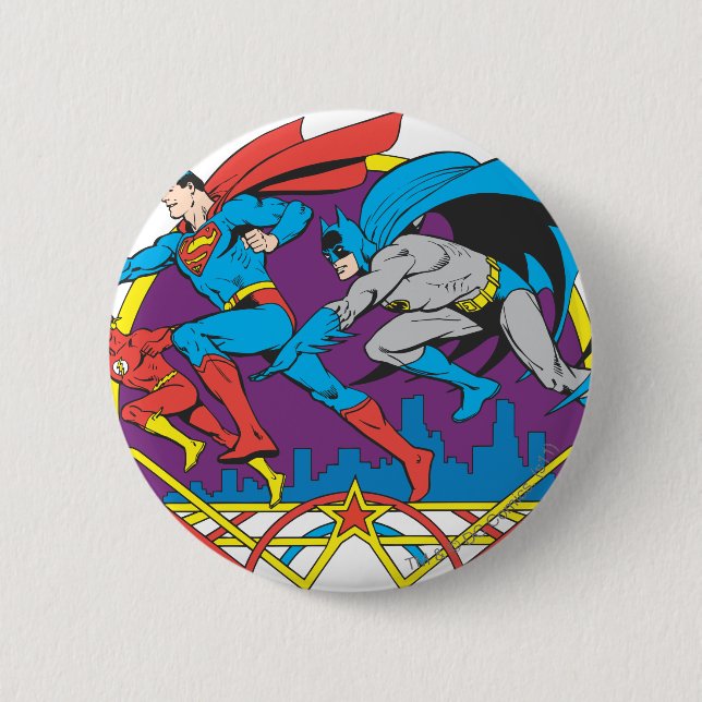 Macaron Rond 5 Cm Batman + Superman + Flash (Devant)