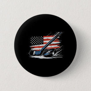 Macaron Rond 5 Cm Bâton de hockey sur glace du 4 juillet Puck Drapea