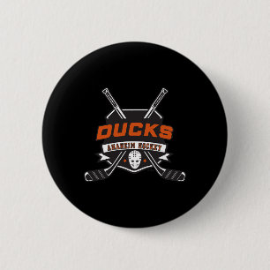 Macaron Rond 5 Cm Bâtons de hockey des Ducks d'Anaheim Blanc Officie