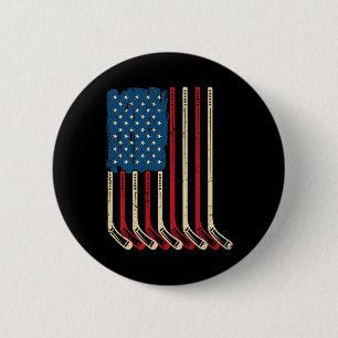 Macaron Rond 5 Cm Bâtons de hockey Drapeau États-Unis Patriotique Ho