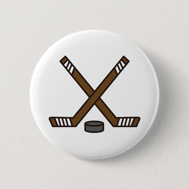 Macaron Rond 5 Cm Bâtons de hockey et galet (Devant)