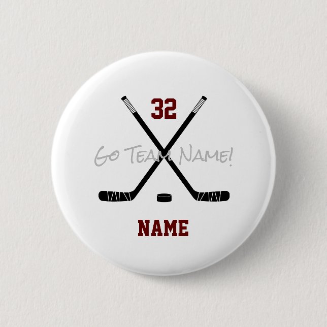 Macaron Rond 5 Cm Bâtons de hockey sur glace Équipe Personnalisée No (Devant)