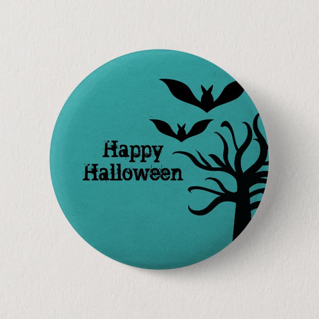 Macaron Rond 5 Cm Bats Eerie Halloween Button, Aqua (Devant)